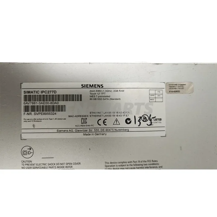 Siemens 6AV7881-3AE00-8DA0 IPC277D