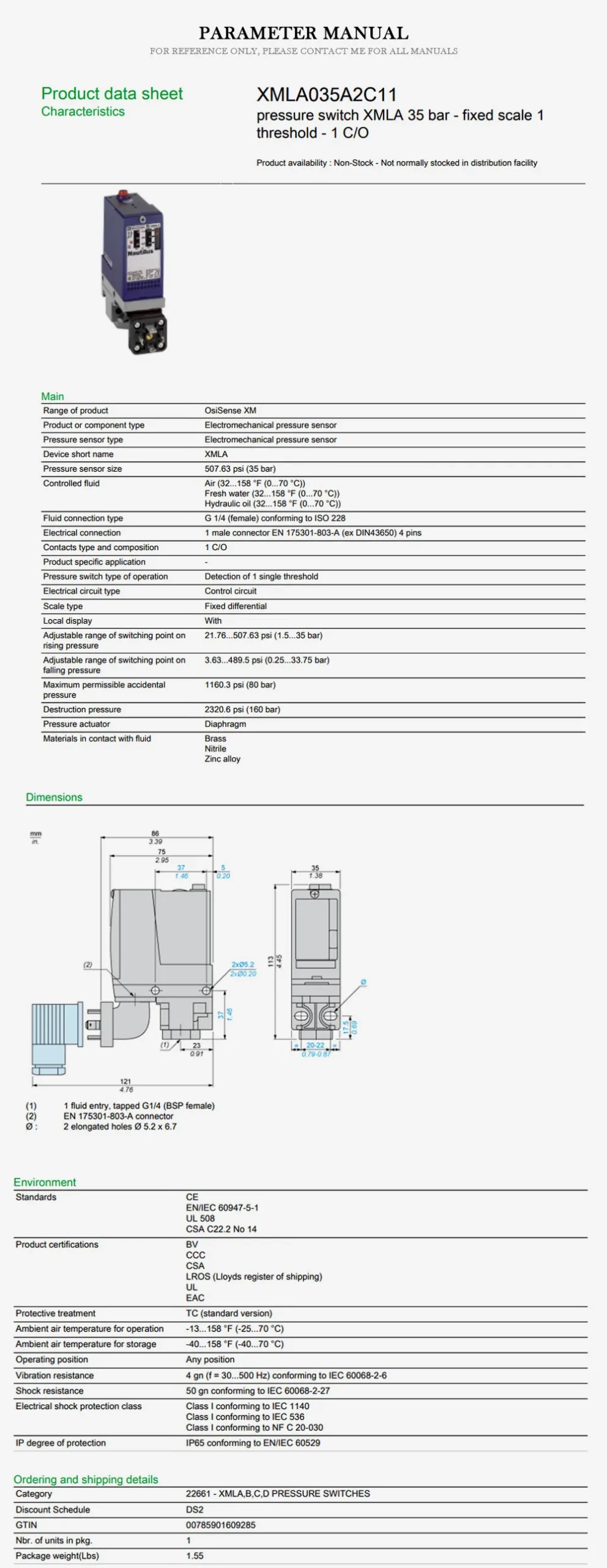 SCHNEIDER XMLA035A2C11 Product Description-2