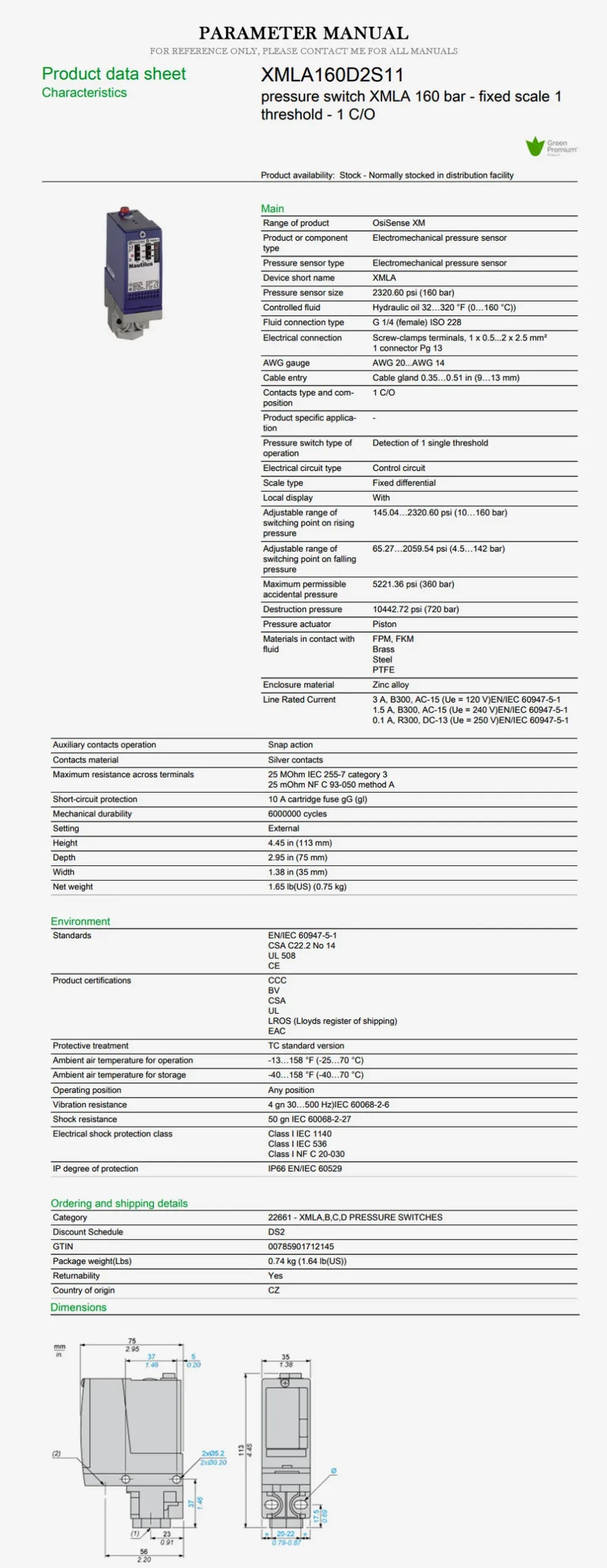 SCHNEIDER XMLA160D2S11 Product Description-2
