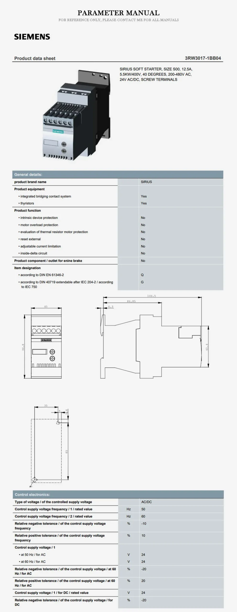 SIEMENS 3RW3017-1BB04 Product Description-2