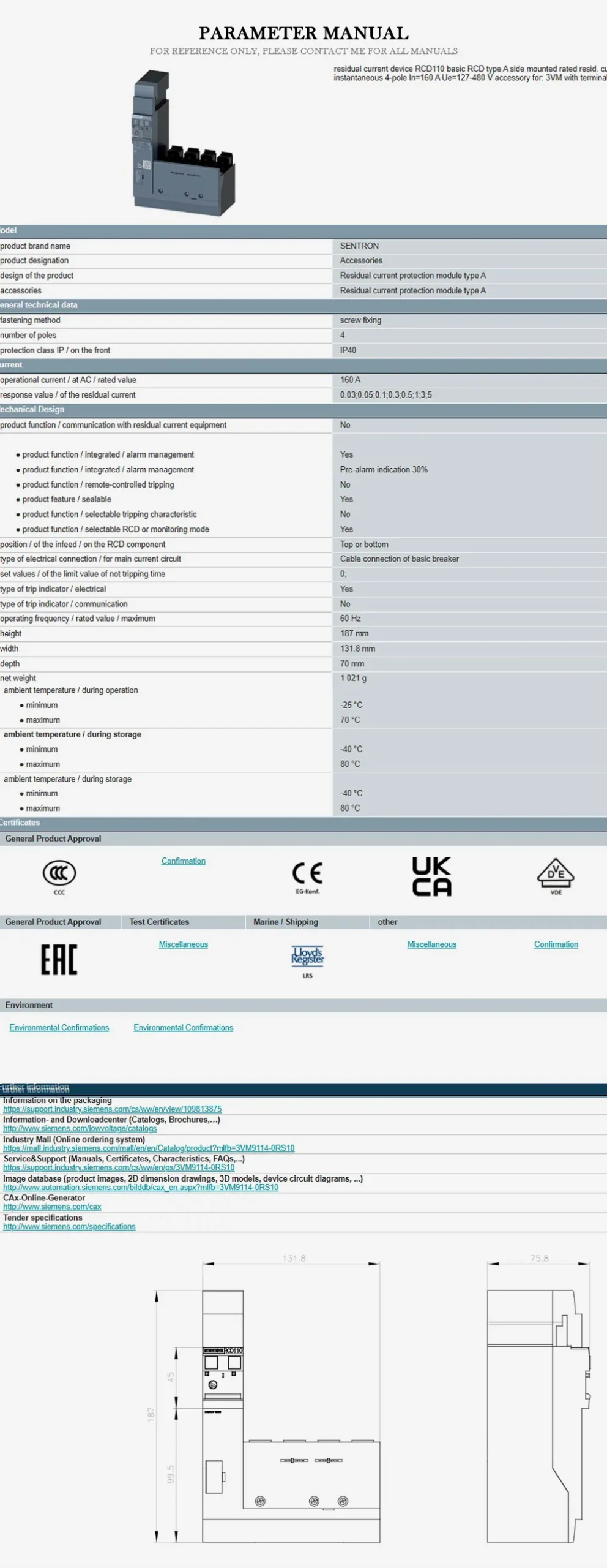 SIEMENS 3VM9114-0RS10 Product Description-2