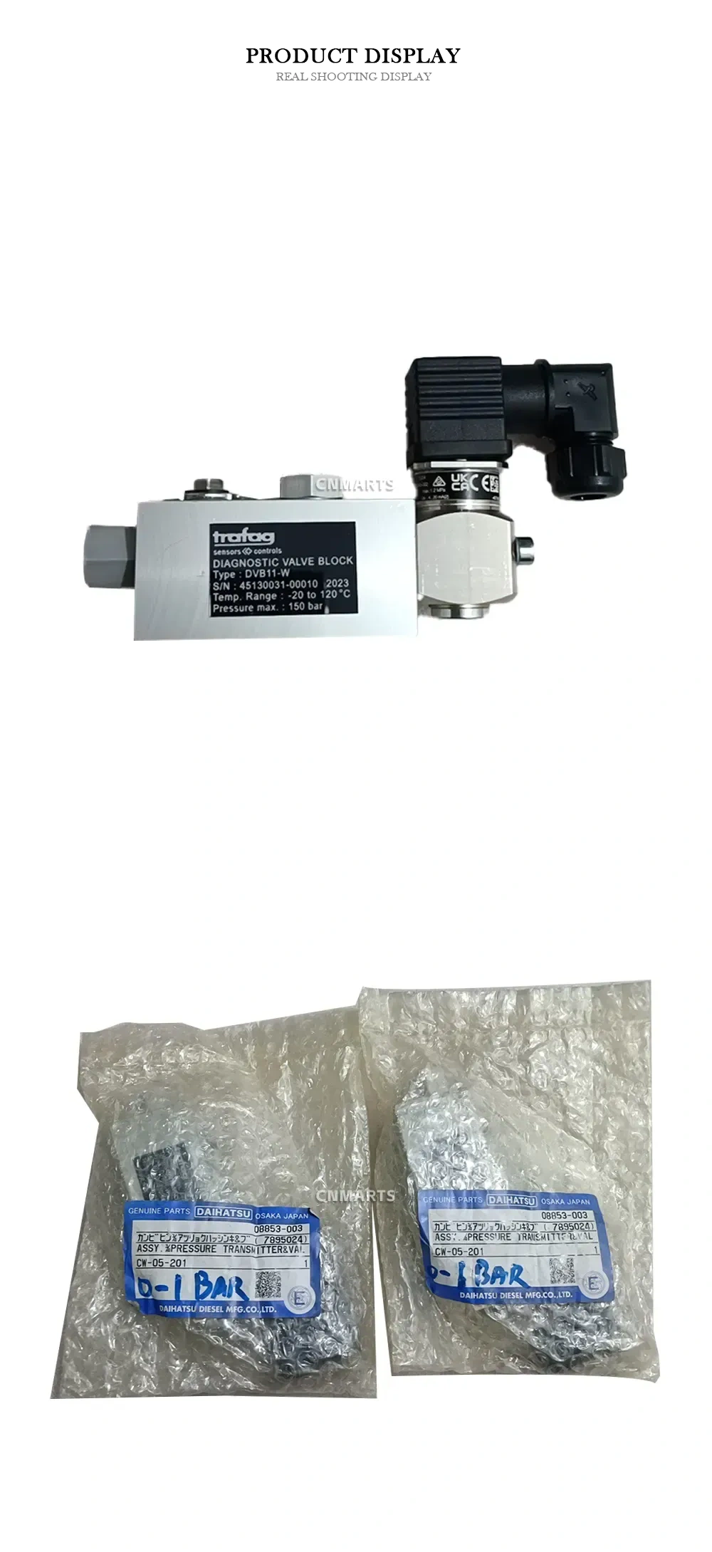 DAIHATSU / Trafag 08853-003 / DVB11-W Diagnostic Valve Block / Pressure Transmitter Assembly Description