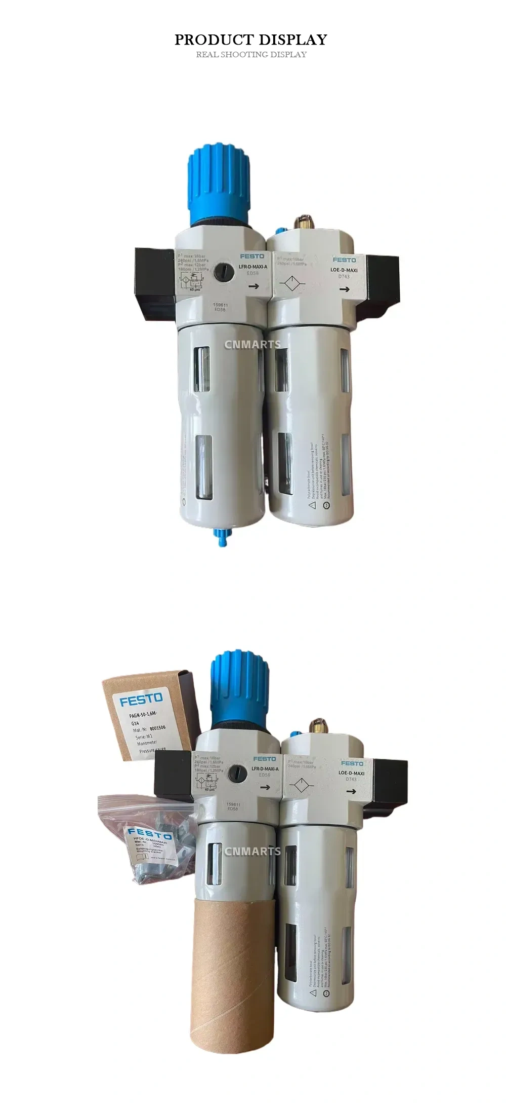 FESTO LFR-D-MAXI-A / LOE-D-MAXI Pneumatic Service Unit (Filter-Regulator-Lubricator Combination) Description