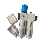 FESTO LFR-D-MIDI C353, LOE-D-MIDI D643, PAGN-50-1,6M-G14 Pneumatic Filter-Regulator-Lubricator (FRL) Unit with Pressure Gauge and Mounting Bracket