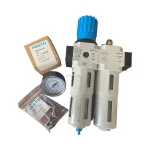 FESTO LFR-D-MIDI C353, LOE-D-MIDI D643, PAGN-50-1,6M-G14 Pneumatic Filter-Regulator-Lubricator (FRL) Unit with Pressure Gauge and Mounting Bracket