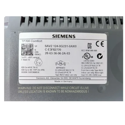 Siemens 6AV2 124-0GC01-0AX0 SIMATIC HMI TP700 Comfort Touch Panel