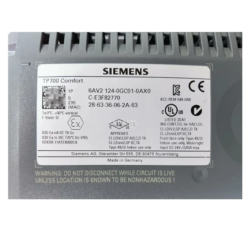Siemens 6AV2 124-0GC01-0AX0 SIMATIC HMI TP700 Comfort Touch Panel