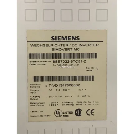 Siemens 6SE7022-6TC51-Z DC Inverter