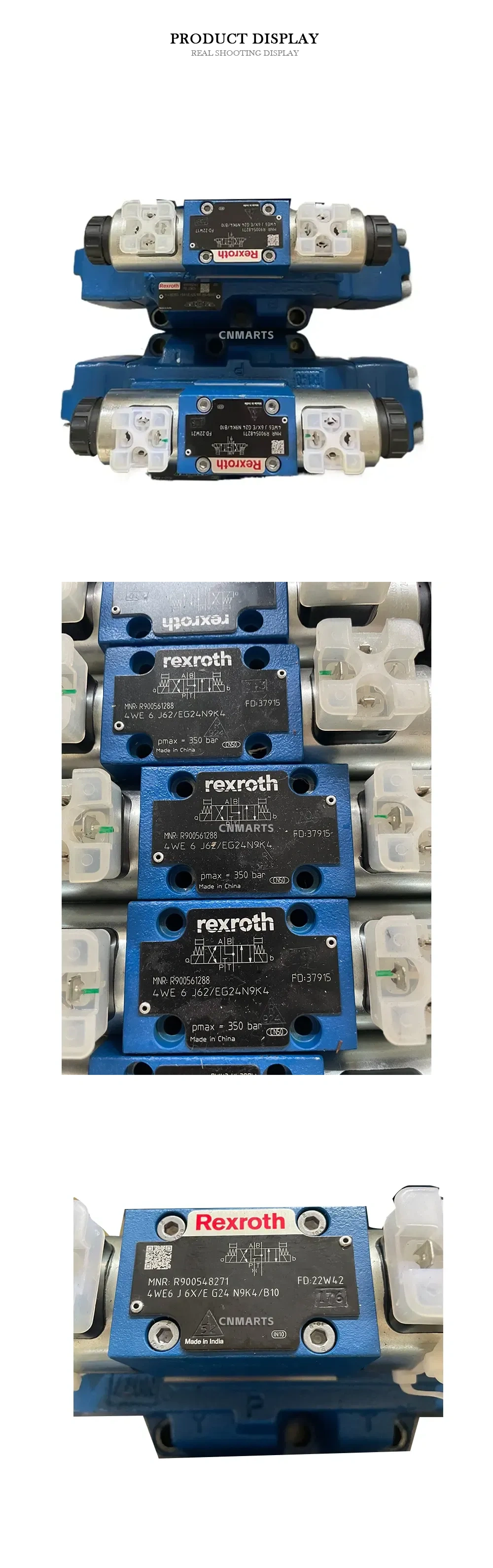 Rexroth 4WE6 J 6X/EG24N9K4 (R900561288); 4WE6 J 6X/EG24N9K4/B10 (R900548271) Hydraulic Solenoid Directional Control Valve Description
